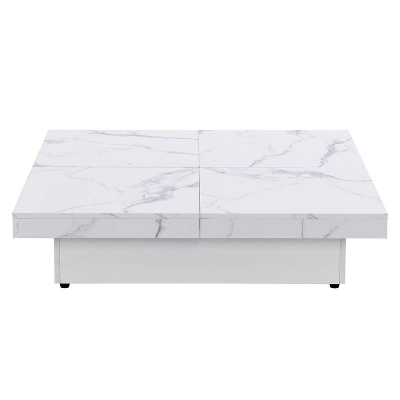 Modern Square Extendable Coffee Table with Sliding Top, Cocktail Table Center Table with 4 Hidden Storage Compartments for Home