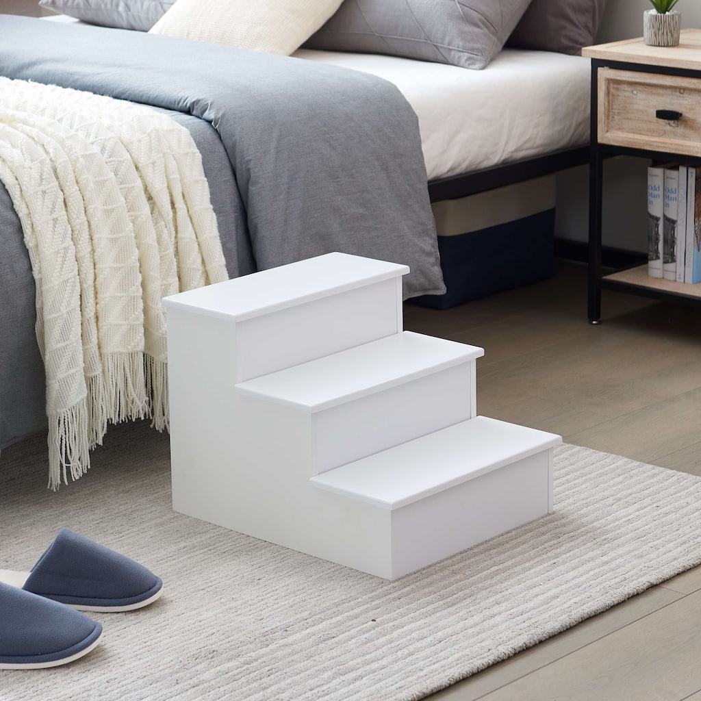 3 Step Wood Step Stool, White