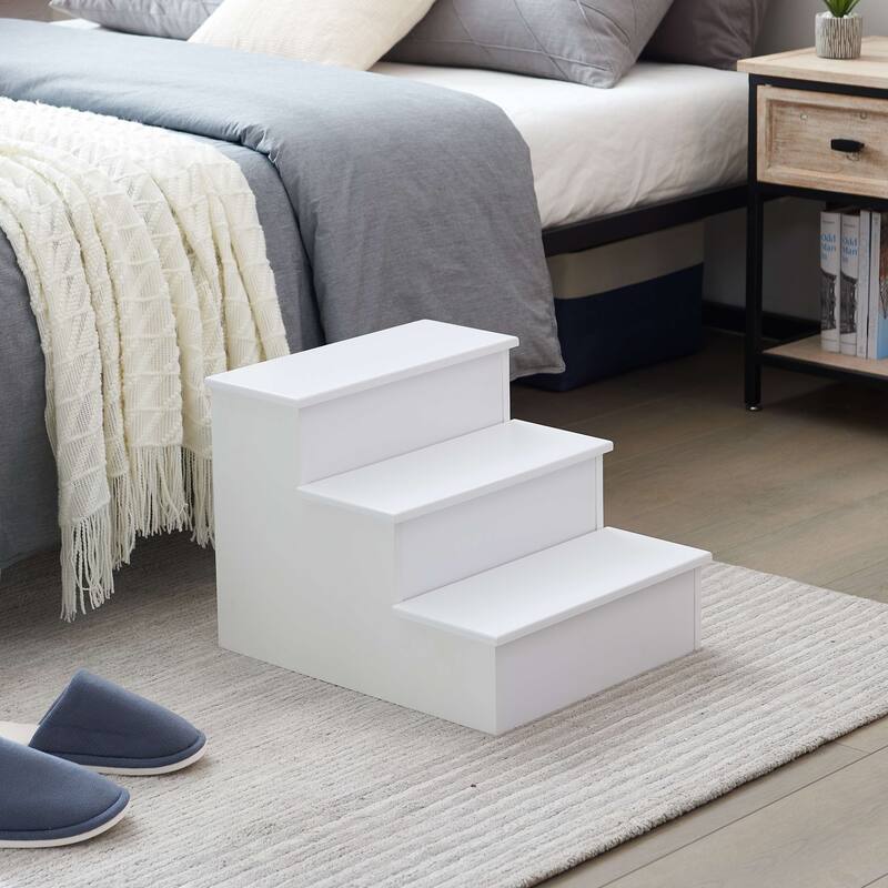 3 Step Wood Step Stool, White