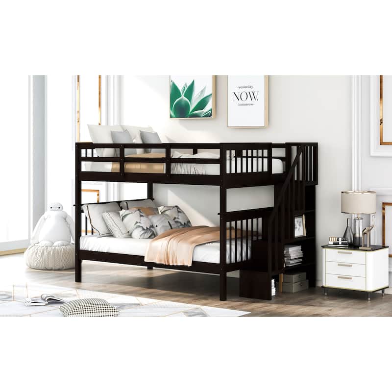 Stairway Bunk Bed with Storage and Guard Rail