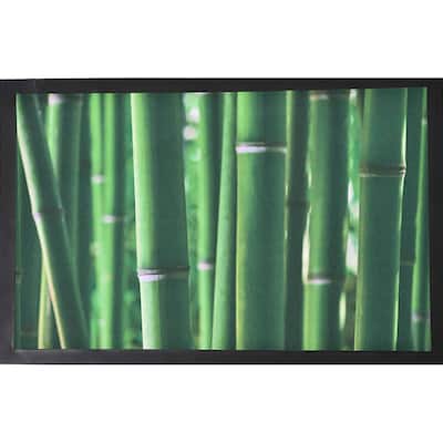 Indoor Printed Door Mat Bamboo Sticks PVC Polyester Rug 24x16 - 16 W x 24 L x 1/16 H
