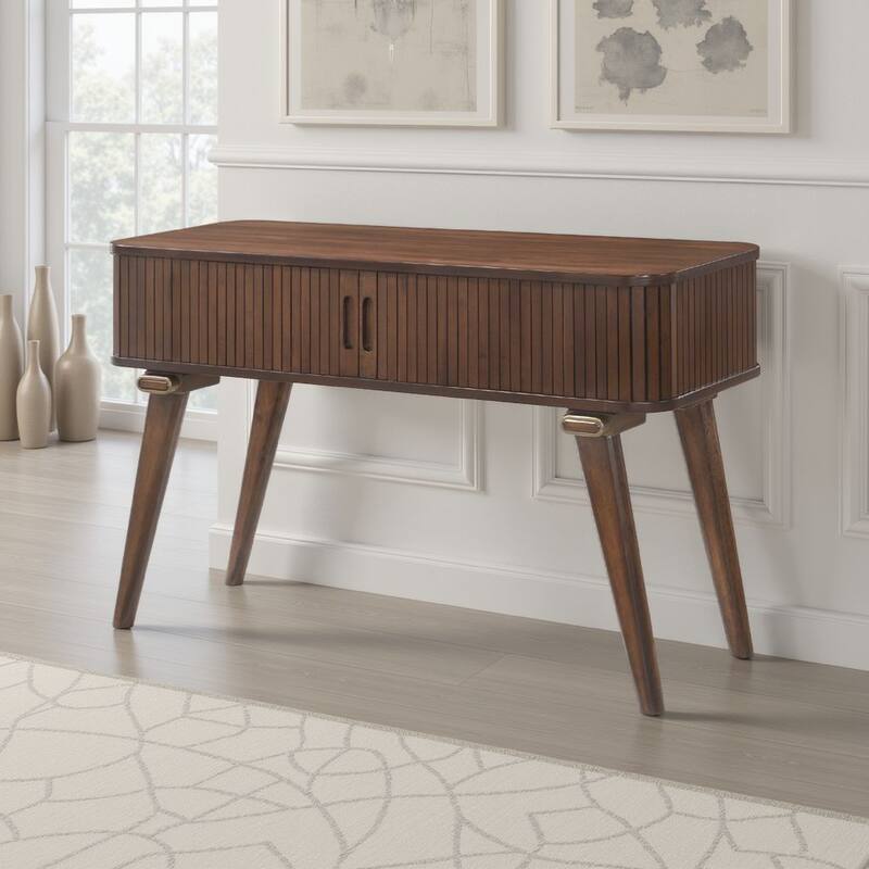 Manny Sofa Console Table, 2 Tambour Doors, Walnut Brown 48 Inch