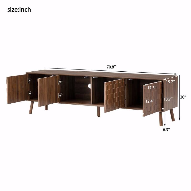 70" Modern TV Stand for TVs up to 80", Entertainment Center with Solid Wood Legs, Soft-Closing Hinges & Cable Management