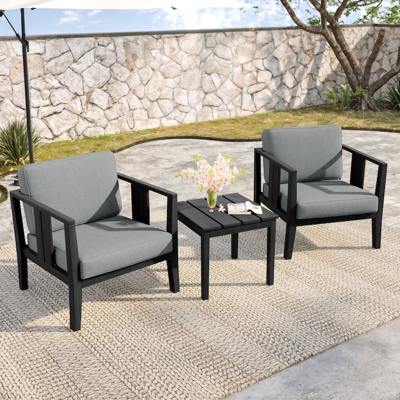 Teak Wood Upholstery Water-resistant Outdoor Armchair and Side Table Set (Set of 3)