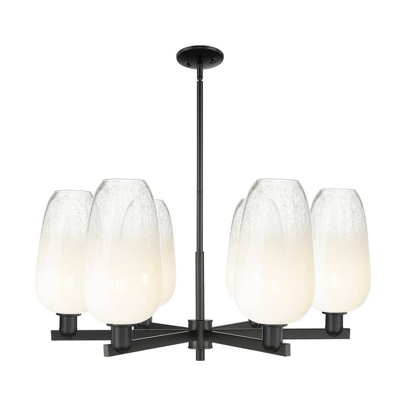 Innovations Lighting Downtown Urban - Brookhaven Flute - 6 Light 24" Stem Hung Chandelier - Matte Black/Opal