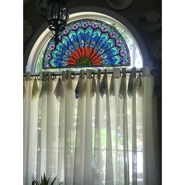 Top Product Reviews For Chloe Peacock Design Half Round Stained Glass Window Panel 8873465 Overstock