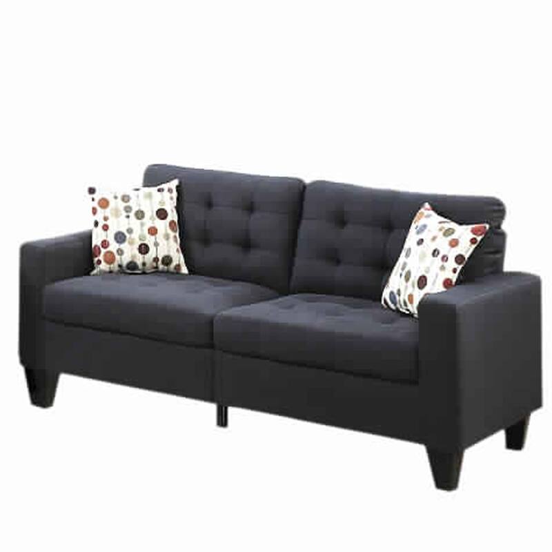 Linen Fabric 2 Pieces Sofa Set In Dark Gray