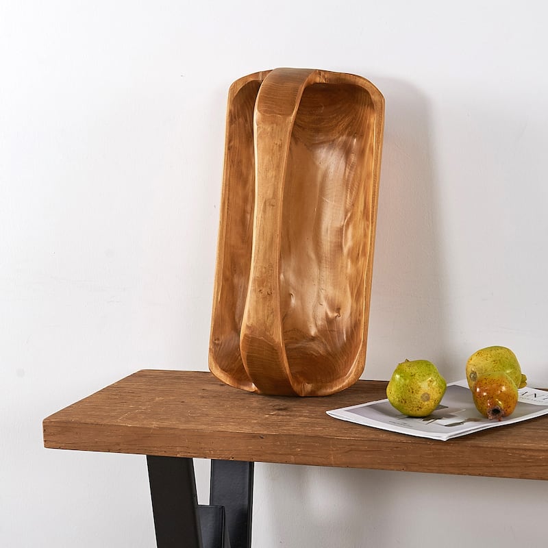 Rectangle Cedar Basket Handle for Fruit Vegetable Food Display - 16.8"x8.2"x7.8"