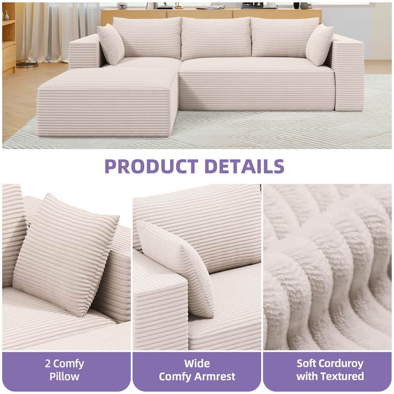 108" Modular Sectional Couch with L-Shape Chaise, Modern Cloud Sectional Sofa with Deep Seat