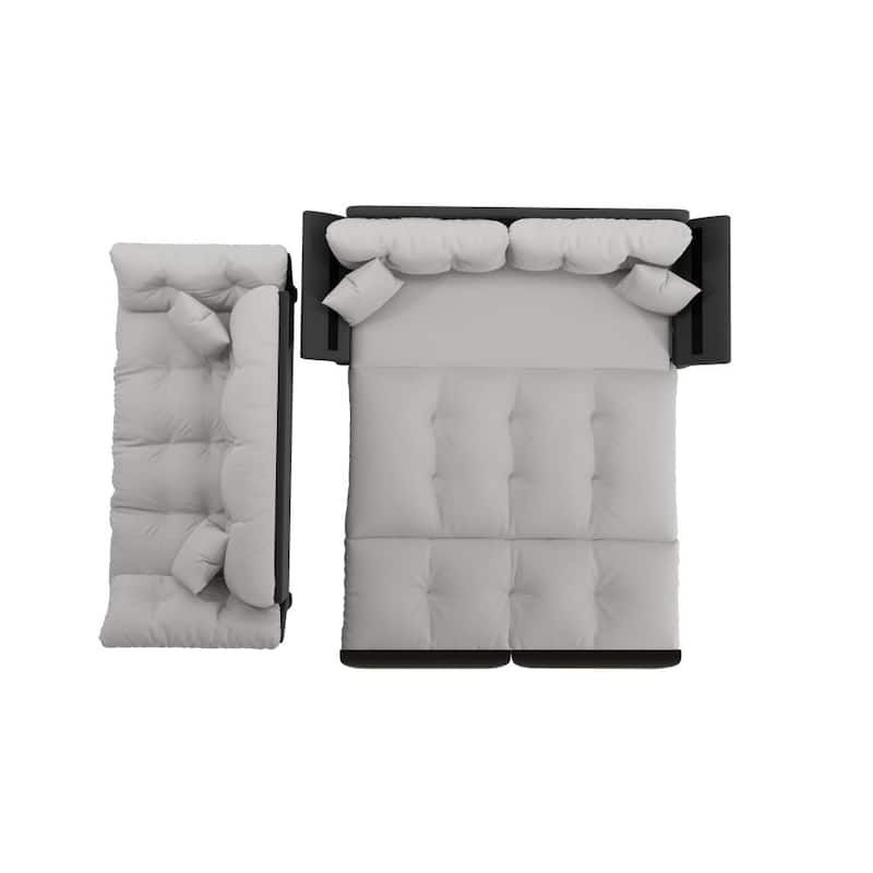 74.8" Queen Pull Out 3-in-1 Convertible Sleeper Tufted Sofa with 2 Soft Pillows