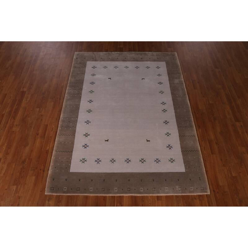 Hand Knotted Oriental 100% Wool Carpet Tribal Animal Pictorial Greys & Charcoal Gabbeh Area Rug - 7' 5'' X 5' 5''