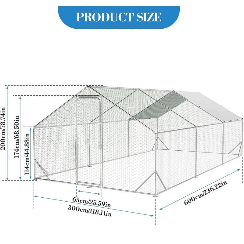 Large Metal Chicken Coop, Walk-in Poultry Hen House, for Chickens, Ducks