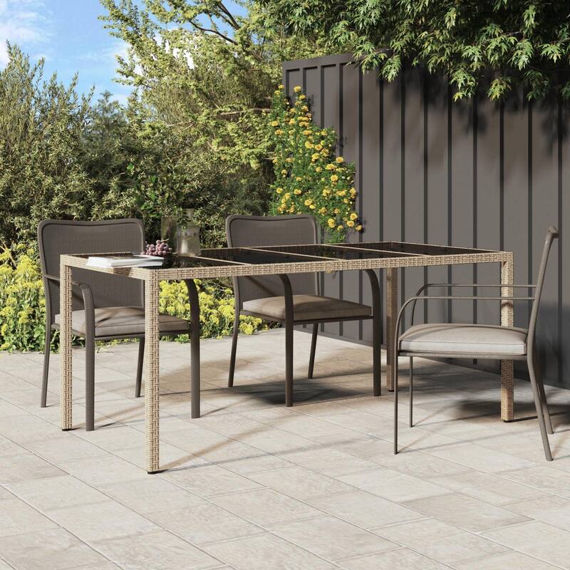 vidaXL Patio Table 74.8" Tempered Glass and Poly Rattan Table Multi Colors - 74.8 x 35.4 x 29.5 in - Beige and Black