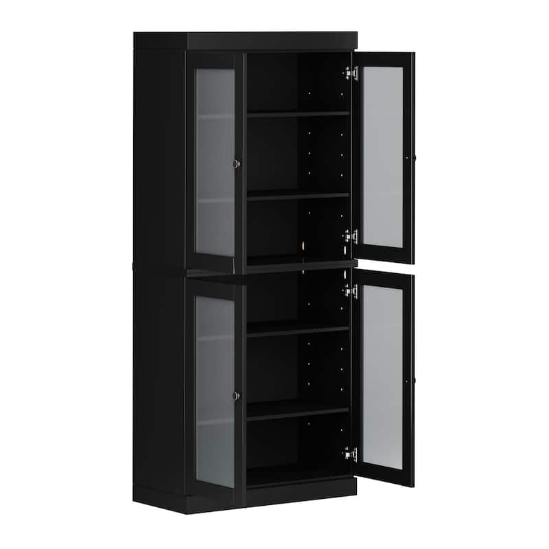 Palace Imports 100% Solid Wood Pantry Cabinet with Frosted, Clear Glass or Solid Doors and Adjustable Shelves