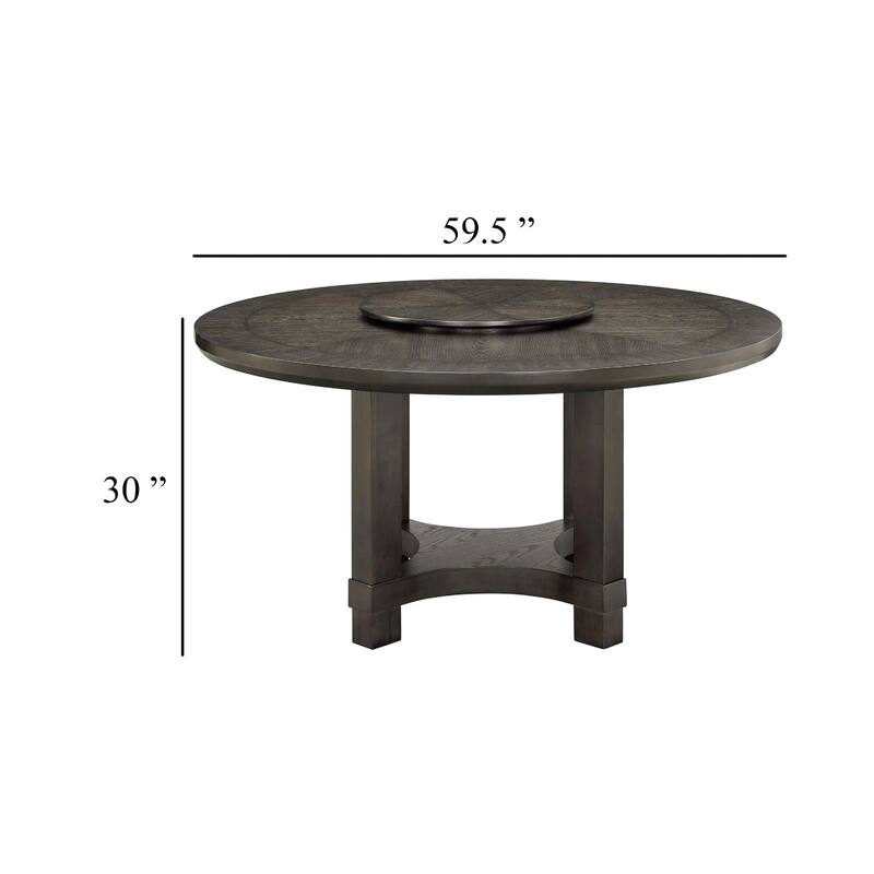 Jefy Dining Table, 60 Inch Round Top with Lazy Suzan, Espresso Brown Wood - Espresso Brown
