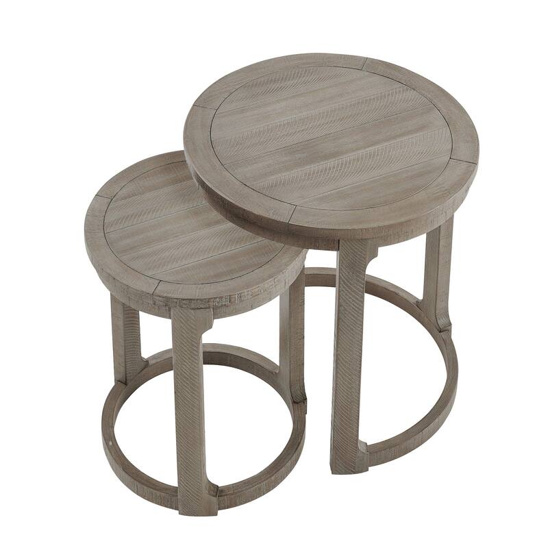 GDF Studio - Mid-Century Solid Wood 2-Piece Round Side Table Set with Curved Design