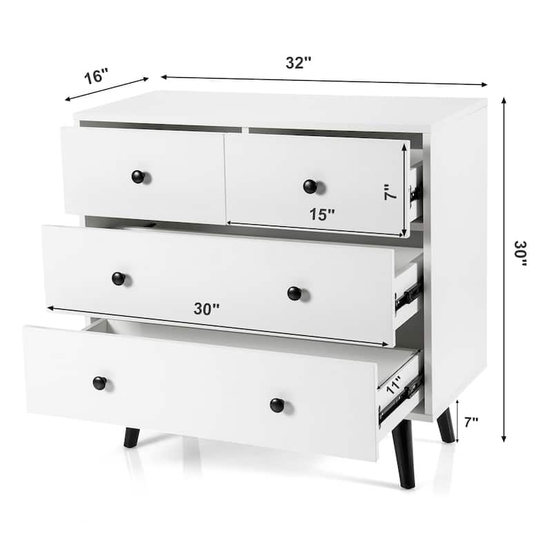 Costway 4 Drawers Dresser Chest of Drawers Free Standing Sideboard