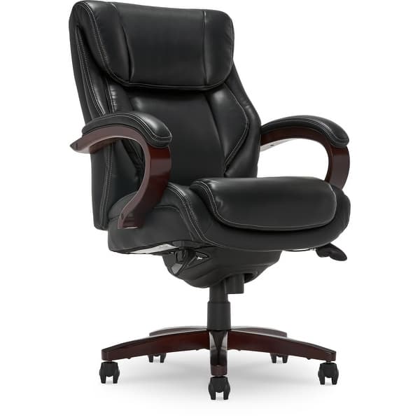 slide 2 of 31, La-Z-Boy Bellamy Executive Leather Office Chair with Memory Foam Cushions, Solid Wood Arms and Base, Waterfall Seat Edge Black