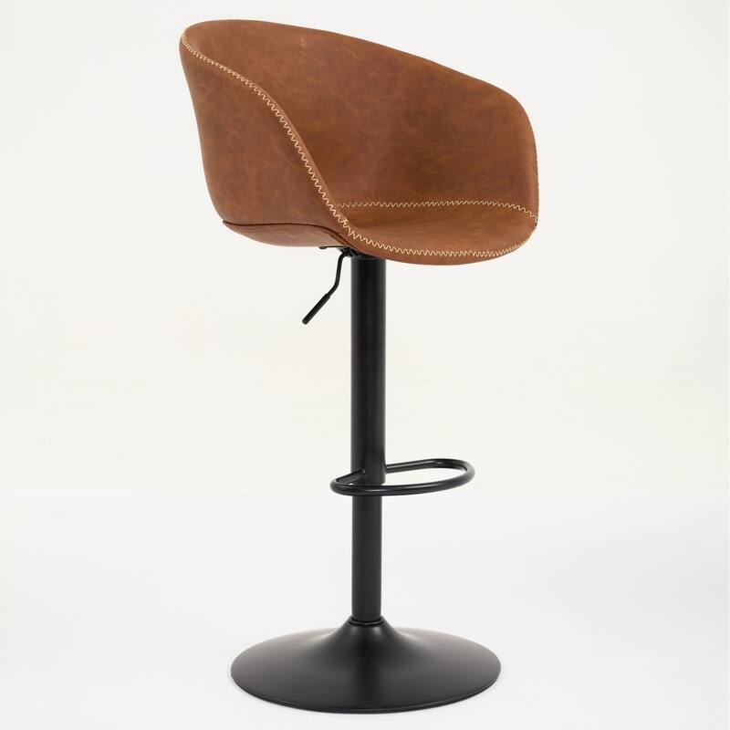 1 Piece Swivel Bar Stools with Adjustable Height, Modern PU Leather Upholstered Counter Height Bar Chairs with Footrest