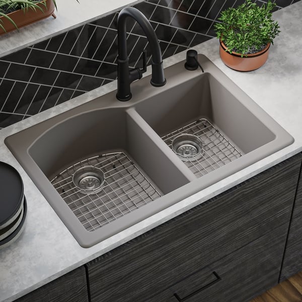 Drop-In Stainless Steel 33 in. 1-Hole 60/40 Double Bowl Kitchen Sink Kit Drop-In Stainless Steel 33 in. 1-Hole 60/40 Double Bowl Kitchen Sink Kit