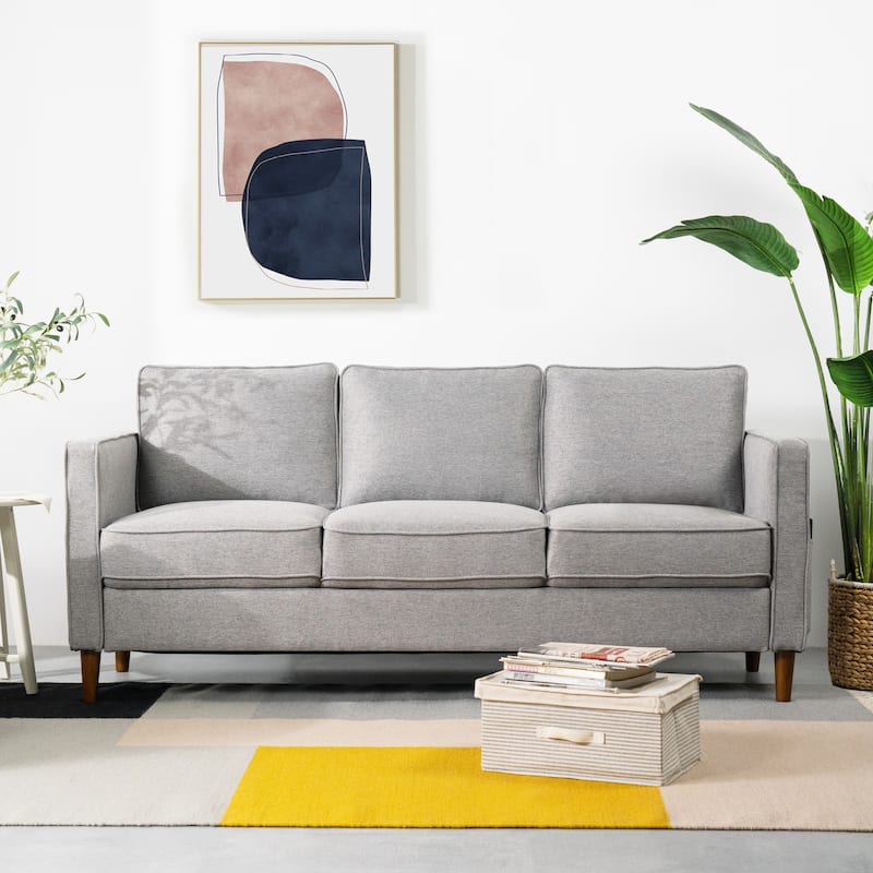 HANA Modern Linen Sofa w/ Arm Pockets by Crown Comfort - Grey