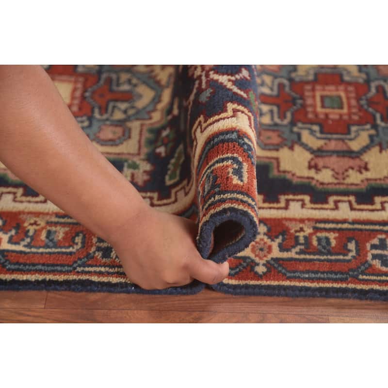 Navy Blue Heriz Serapi Runner Rug Hand-Knotted Wool Carpet - 2'7"x 9'10"