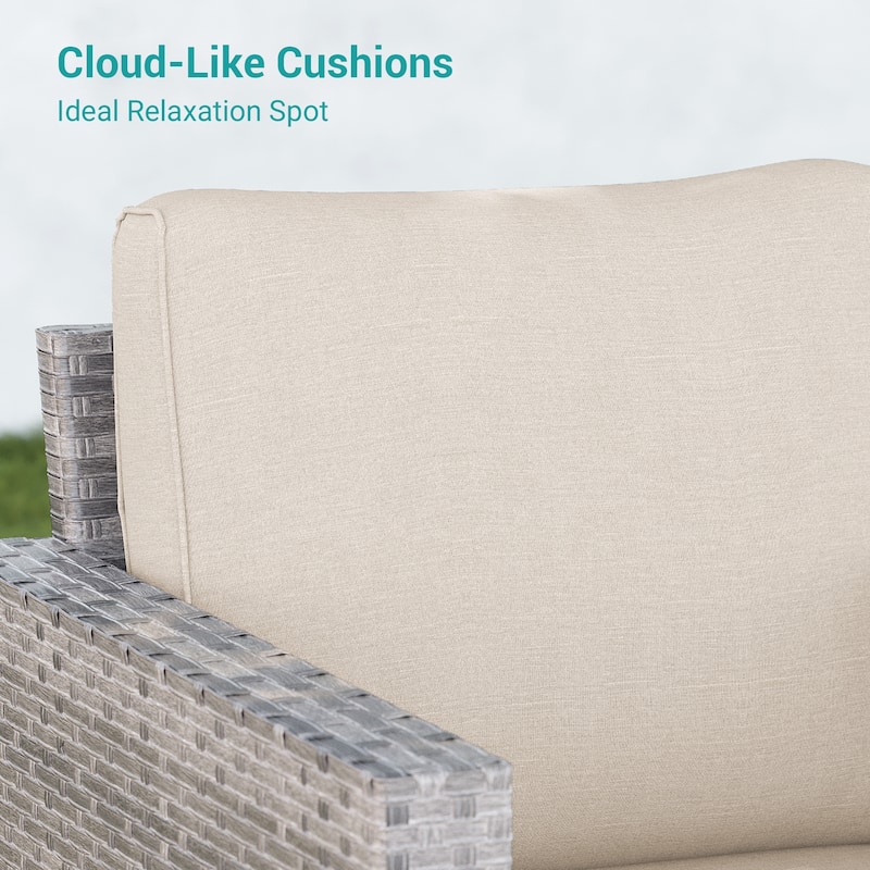 BONOSUKI 3-Piece Patio Sofa Set Grey Rattan Furniture with Ottomans