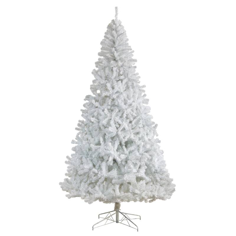 9' Pre-Lit Full White Artificial Christmas Tree, White LED Lights - 9 Foot