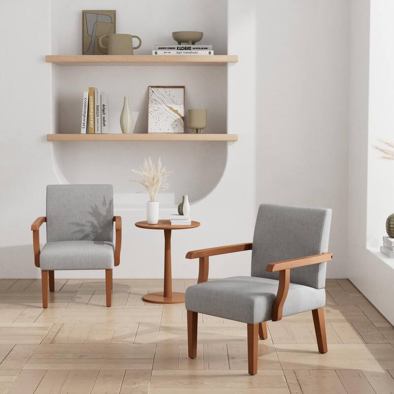Light Gray 18.7" Arm Chairs with Round Wood Table (Set of 2)