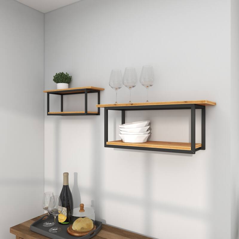 Metal 4 Shelves Wall Shelf - Set of 2 Brown - Roche River Decor