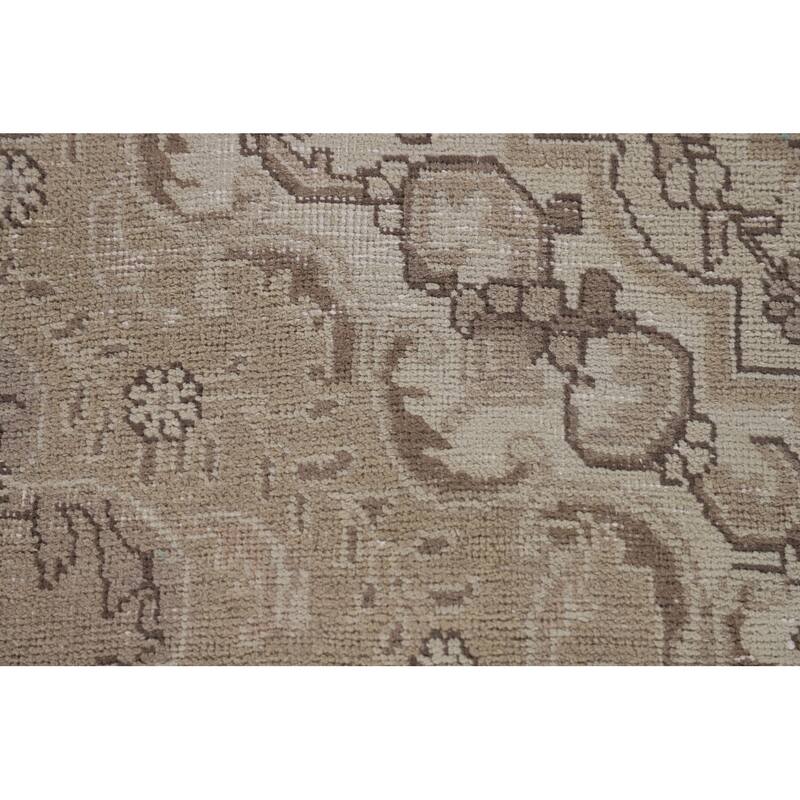 Distressed Beige Tabriz Persian Vintage Rug Handmade Wool Carpet - 6'5"x 9'7"