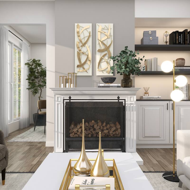 Gold Metal Dimensional Abstract Wall Decor with Black or White Wood Backing (Set of 2)