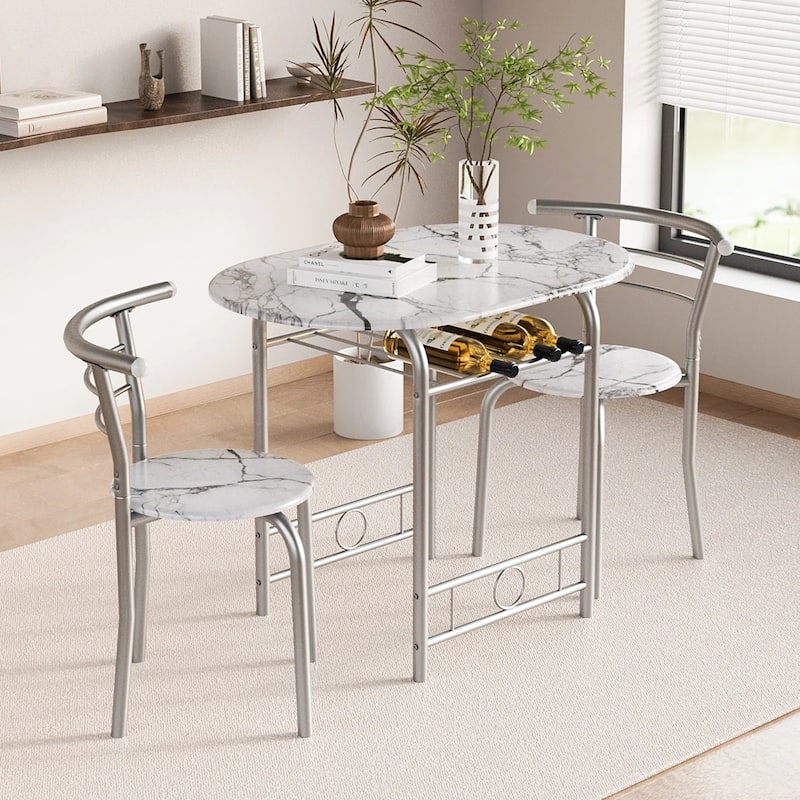 Furniwell 3 PC Dining set Small Dining Table Wood and Metal for Living Room Dining Room Kitchen