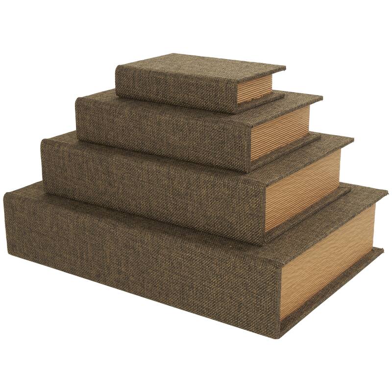 Roche River Decor - Linen Fabric Chevron Patterned or Texxtured Faux Book Storage Box - Set of 3 or 4 Multi-Colored