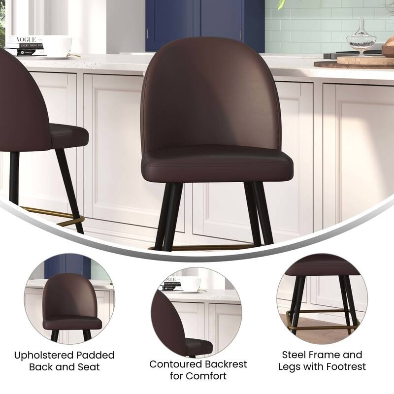 Set of 2 Upholstered Counter Stools with Steel Frames