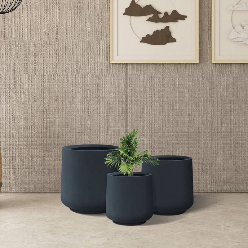 Kante Round Concrete Planter (Set of 3 Sizes), Outdoor/Indoor(Concrete Grey)