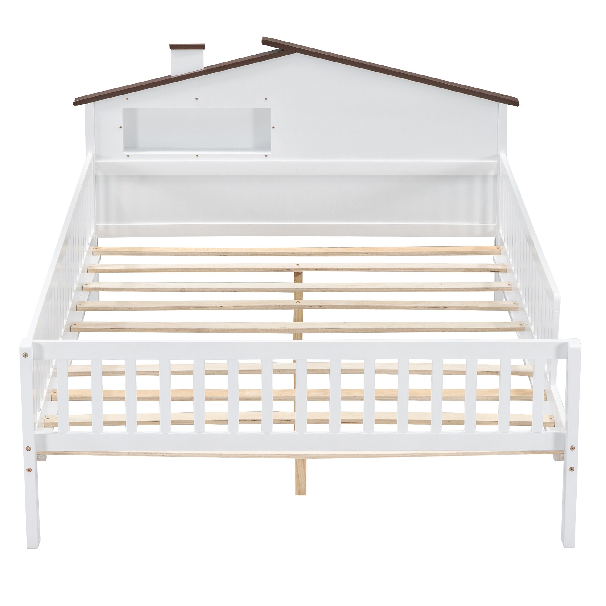 Full Size Wood Platform Bed with House-shaped Headboard