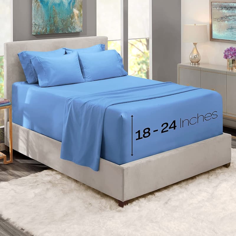 Empyrean Bedding 18"-24" Extra Deep Pocket Sheets Set - Ultra Soft Luxury Bed Sheet Set - Full - Calm Blue