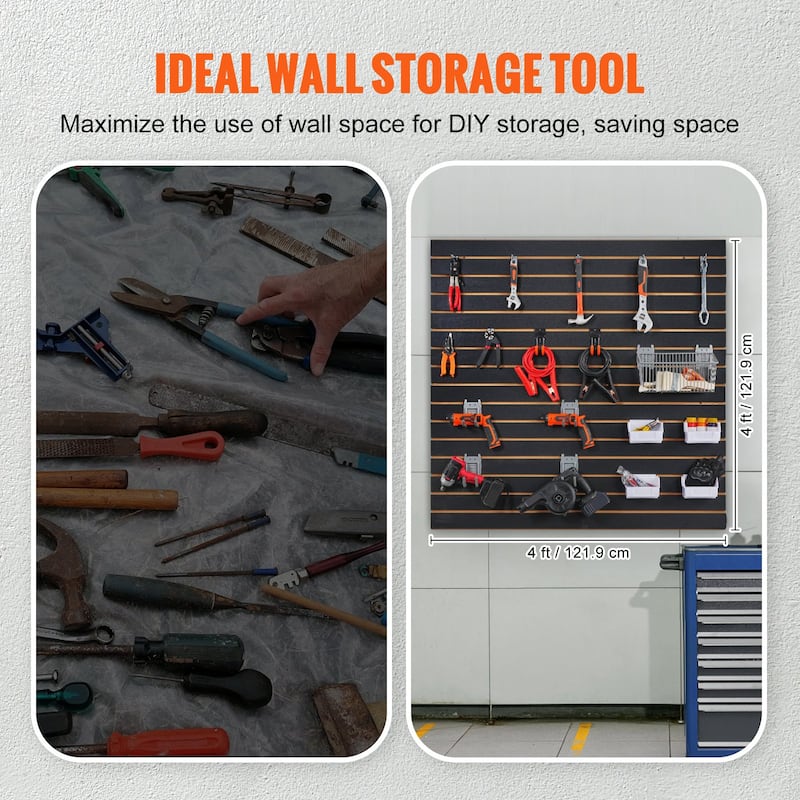 Black 4 x 2 Feet MDF Heavy Duty Garage Wall Organizer Panels with 3" Standard Groove Space - 24"H x 48"L