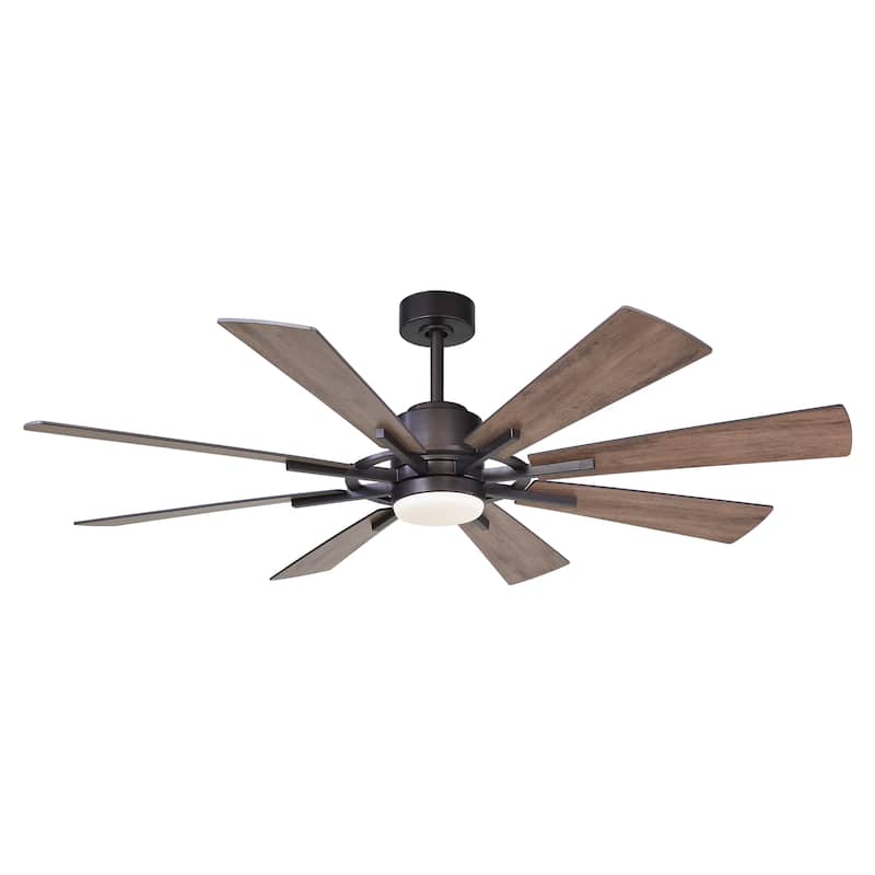 Parrot Uncle 60" Farmhouse Integrated LED Windmill Ceiling Fan with Light and Remote