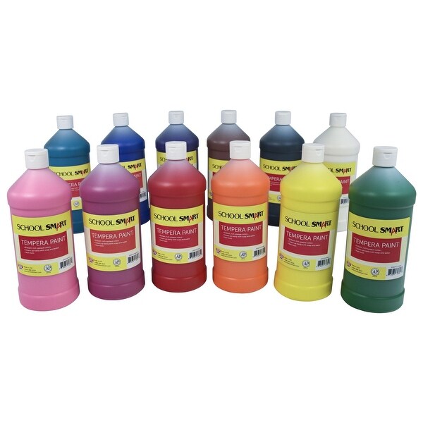 School Smart Tempera Paint Set, Assorted Colors, Quart Set of 12