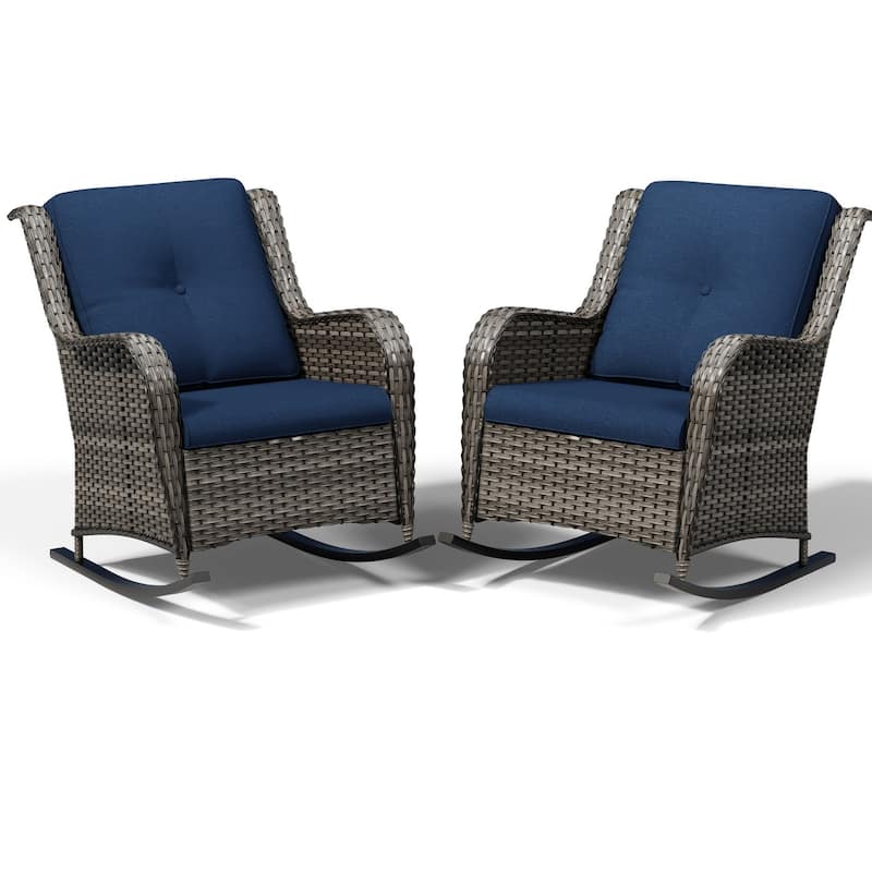 COZYWOR Patio Wicker Rocking Chair Set with Cushions