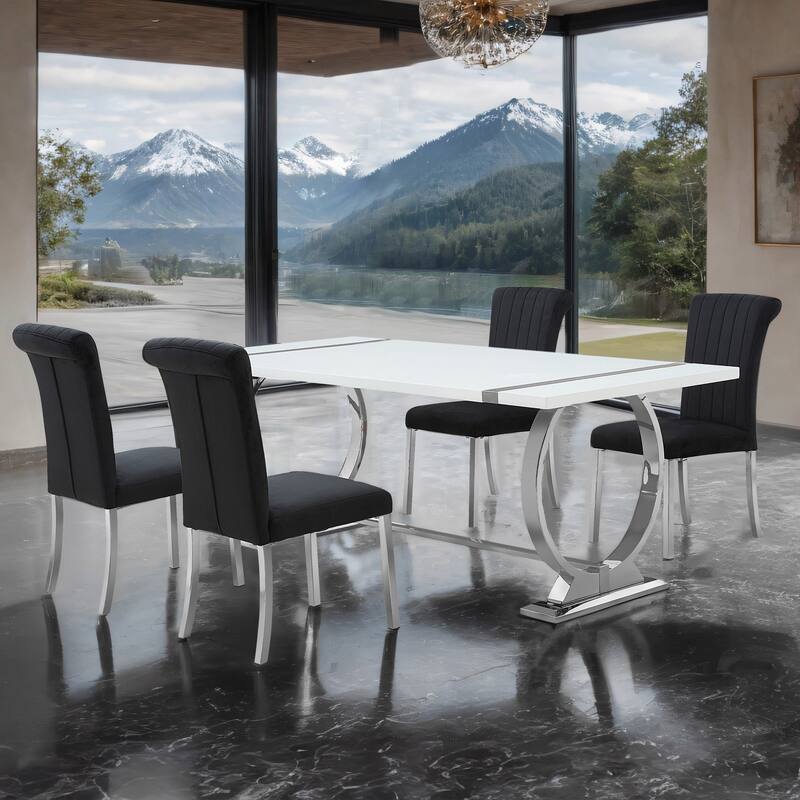 Furniture of America Carra Modern 5-Piece Stainless Steel Dining Table Set - Silver/Black