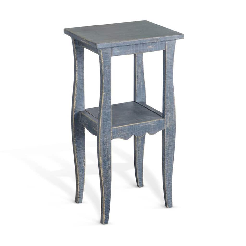 Zela Small Side End Table with Lower Shelf and Curved Legs, Ocean Blue, 11x14 Top