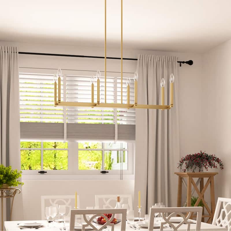 Modern Brass 8-light Linear Chandelier Candle Island Lighting with UL Certified - 43.3'' W