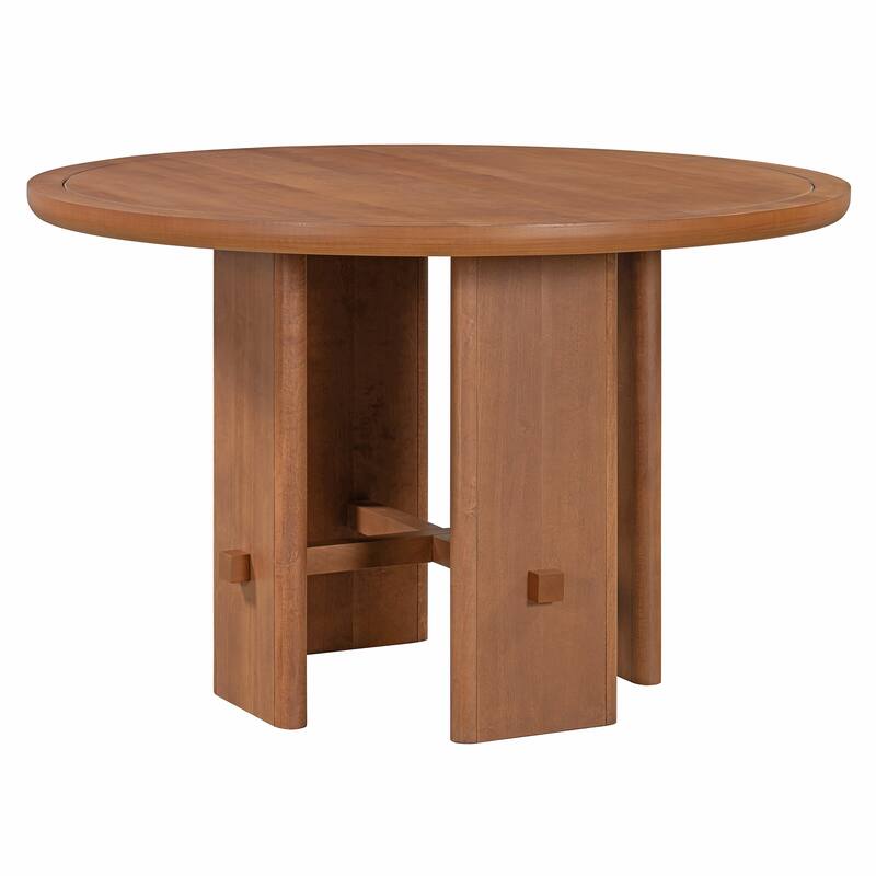 5-Piece Round Dining Table Set with Solid Wood Upholstered Chairs for Minimalist Farmhouse Design
