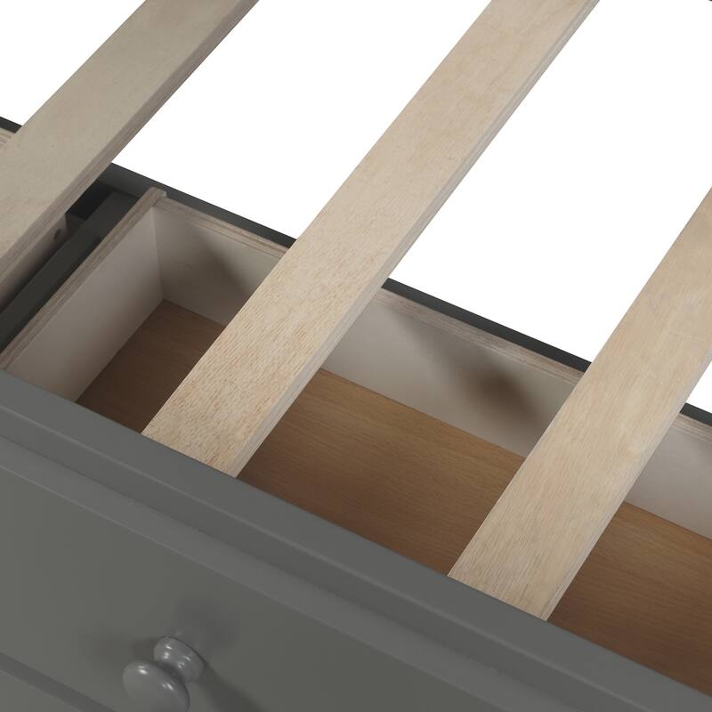 Twin Bunk Bed with Ladder, Safety Rail, and Trundle with 3 Drawers for Bedroom or Guest Room