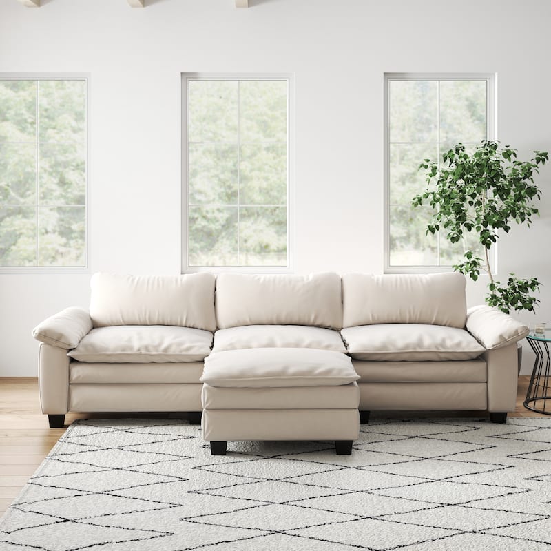 Luxury Velvet Upholstered Sectional Sofa Couch with Ottoman
