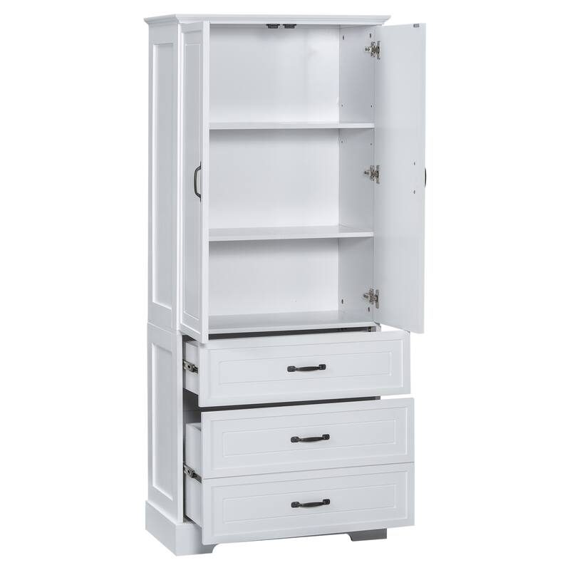 GDFStudio - Mason Tall Bathroom Cabinet with Doors, Drawers, and Adjustable Shelf