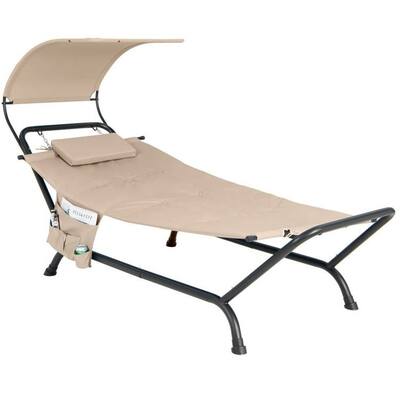 Metal Canopy Hammock Chaise Lounge Chair with Pillow and Stand - 95.5" x 40.5" x 53"